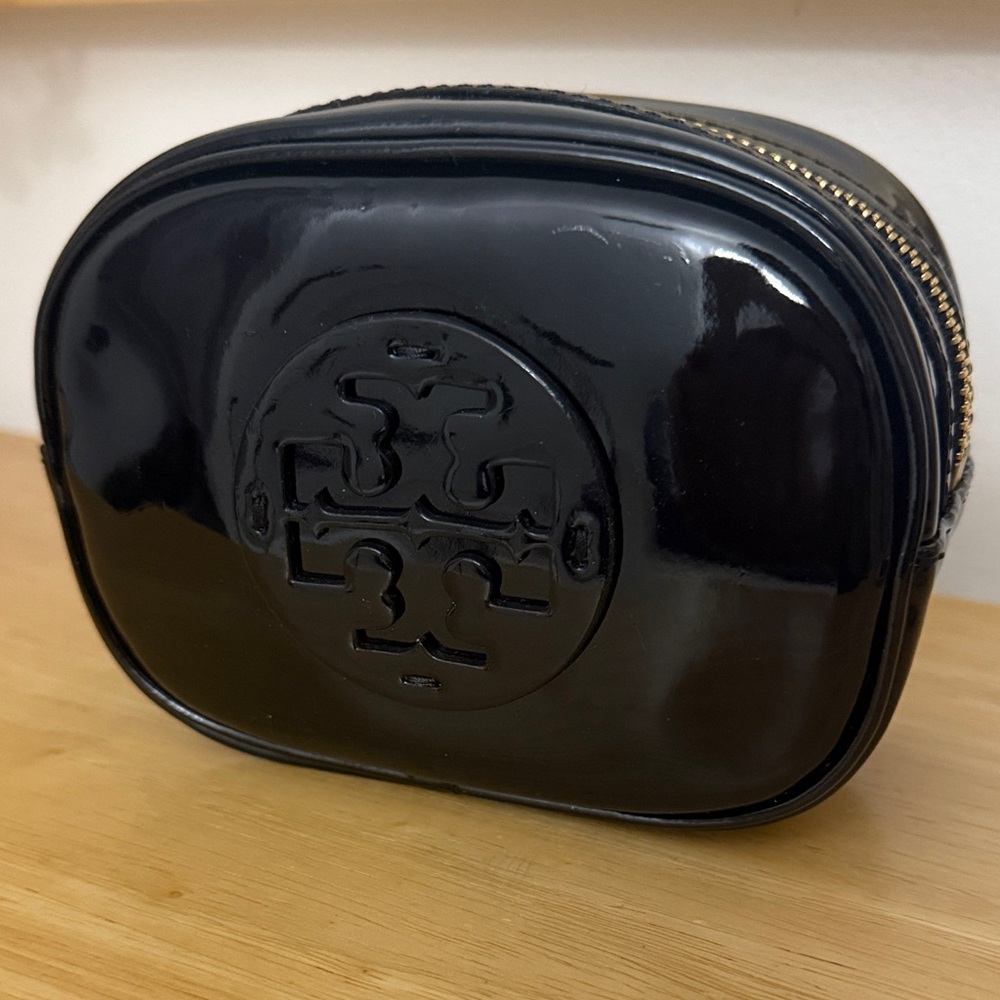 Tory Burch Black Patent Leather Cosmetic Pouch